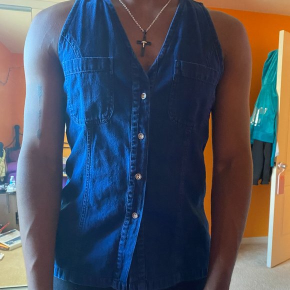 Blue unisex button down. - Picture 4 of 5